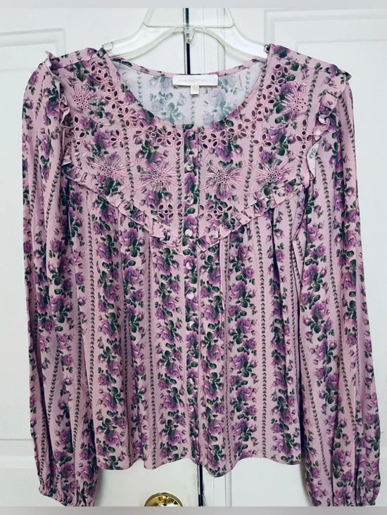 LoveShackFancy Sanderson Pink Floral Blouse - Picture 5 of 12